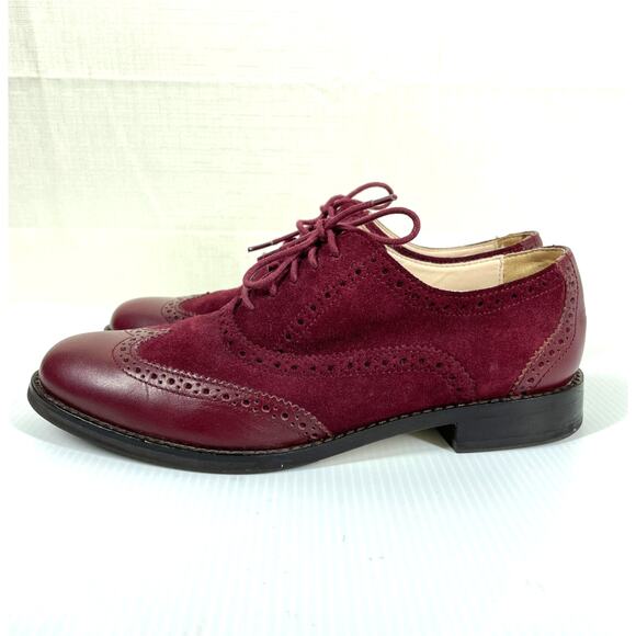COLE HAAN Skylar Suede Leather Oxfords Size 6.5 Burgundy Wingtip Classic Preppy - Picture 5 of 12